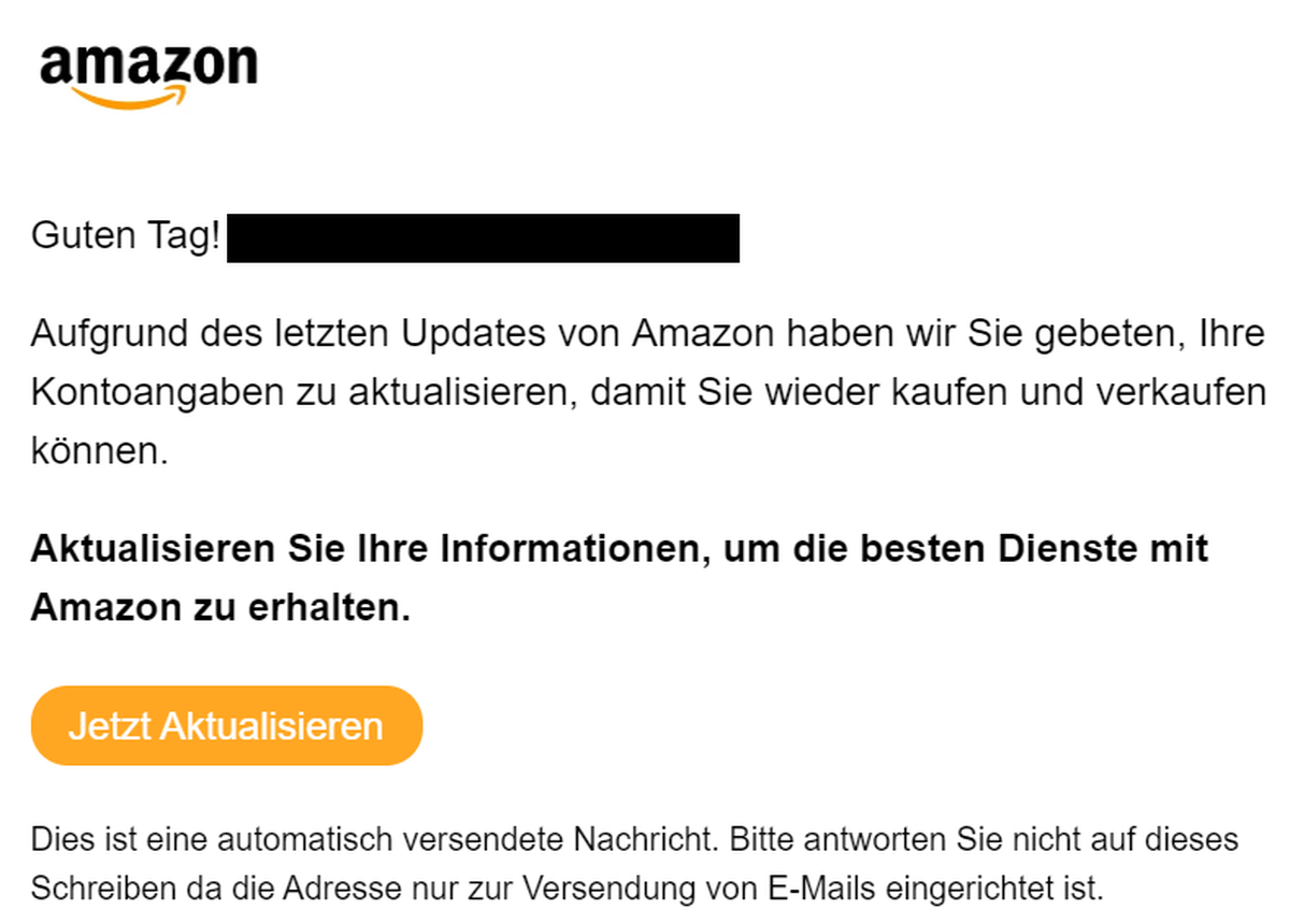 Ein Screenshot der Phishing-Mail, die aktuell im Umlauf ist.