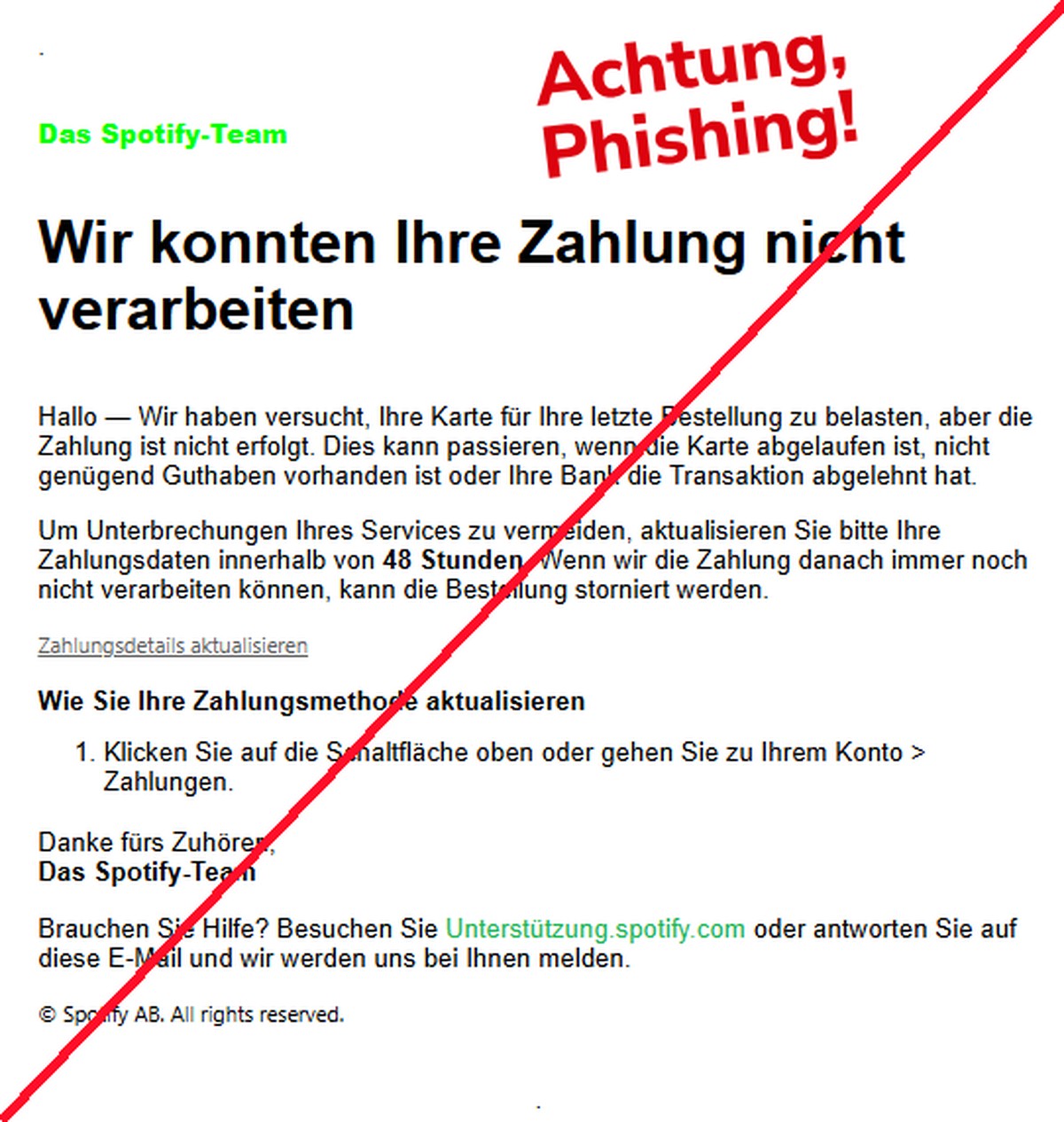 Die Verbraucherzentrale kennzeichnet diese Mail klar als Phishing.