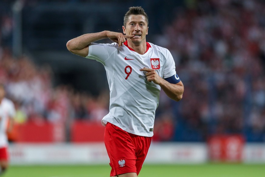 2018.06.08 Poznan Pilka Nozna Mecz sparingowy Polska - Chile N/z Robert Lewandowski gol radosc bramka Foto Pawel Jaskolka / PressFocus 2018.06.08 Poznan Football Friendly game Poland - Chile Credit: P ...