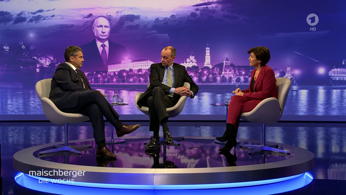 Sigmar Gabriel (SPD) und Friedrich Merz (CDU, Mitte) sind sich weitgehend einig beim Talk mit Sandra Maischberger.