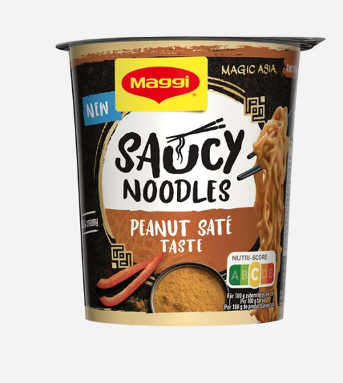 Das Design zeigt die asiatischen Nudeln mit der vermeintlichen Erdnuss-Sauce.