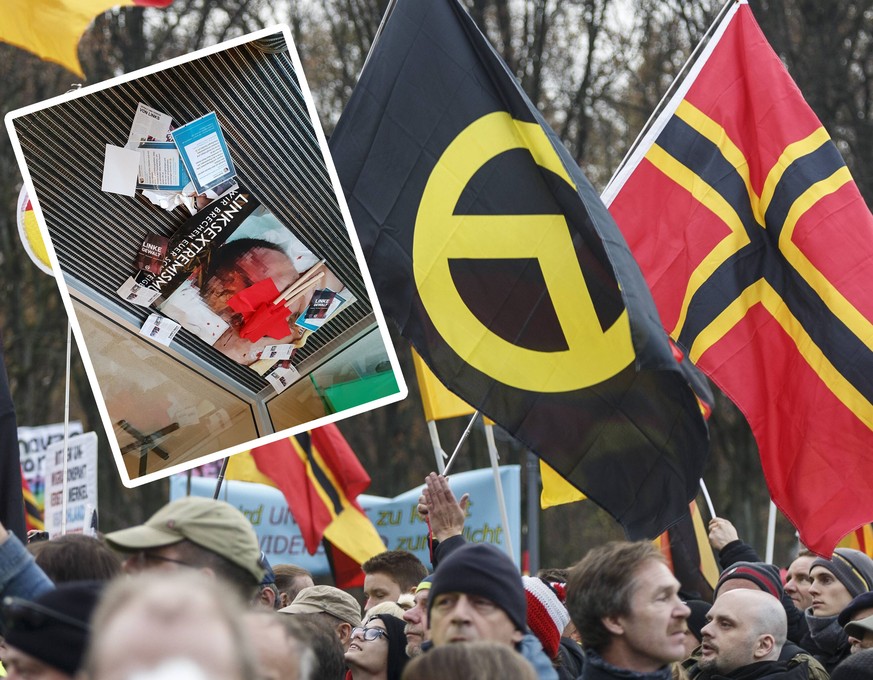 Kundgebung gegen den UN-Migrationspakt Rund 1.000 Menschen haben nach Angaben der Polizei am 1. Dezember 2018 in Berlin gegen den UN-Migrationspakt demonstriert. Pegida, AfD, Identitäre Bewegung und a ...