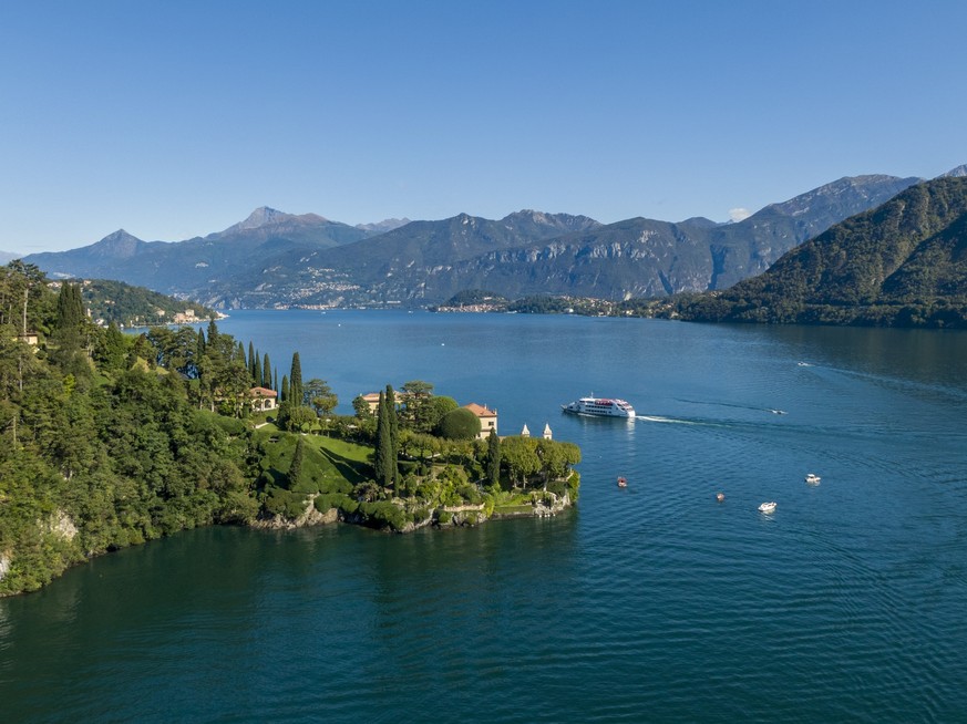 Aerial view of the Villa del Balbianello on the Lake Como, Italy