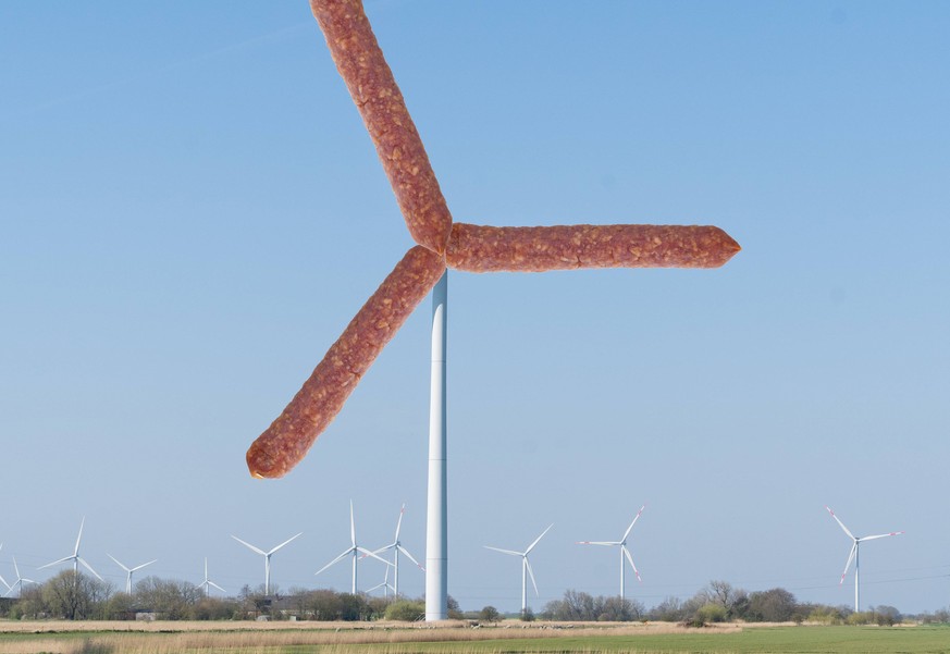 Windkraftanlage Windkraftanlagen Windpark Windenergie Alternative Energie Energien in Norddeutschland Schleswig-Holstein bei Klanxbüll - Niebüll kurz vor dem Hindenburgdamm nach Sylt - Windrad Symbolf ...