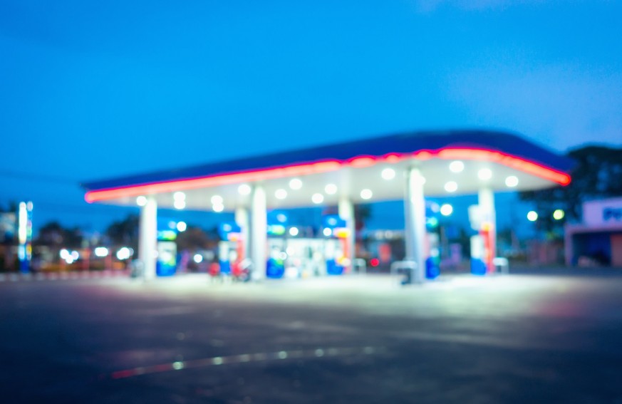 Abstract blurred in gas station at twilight., Fuel station, Abstract background