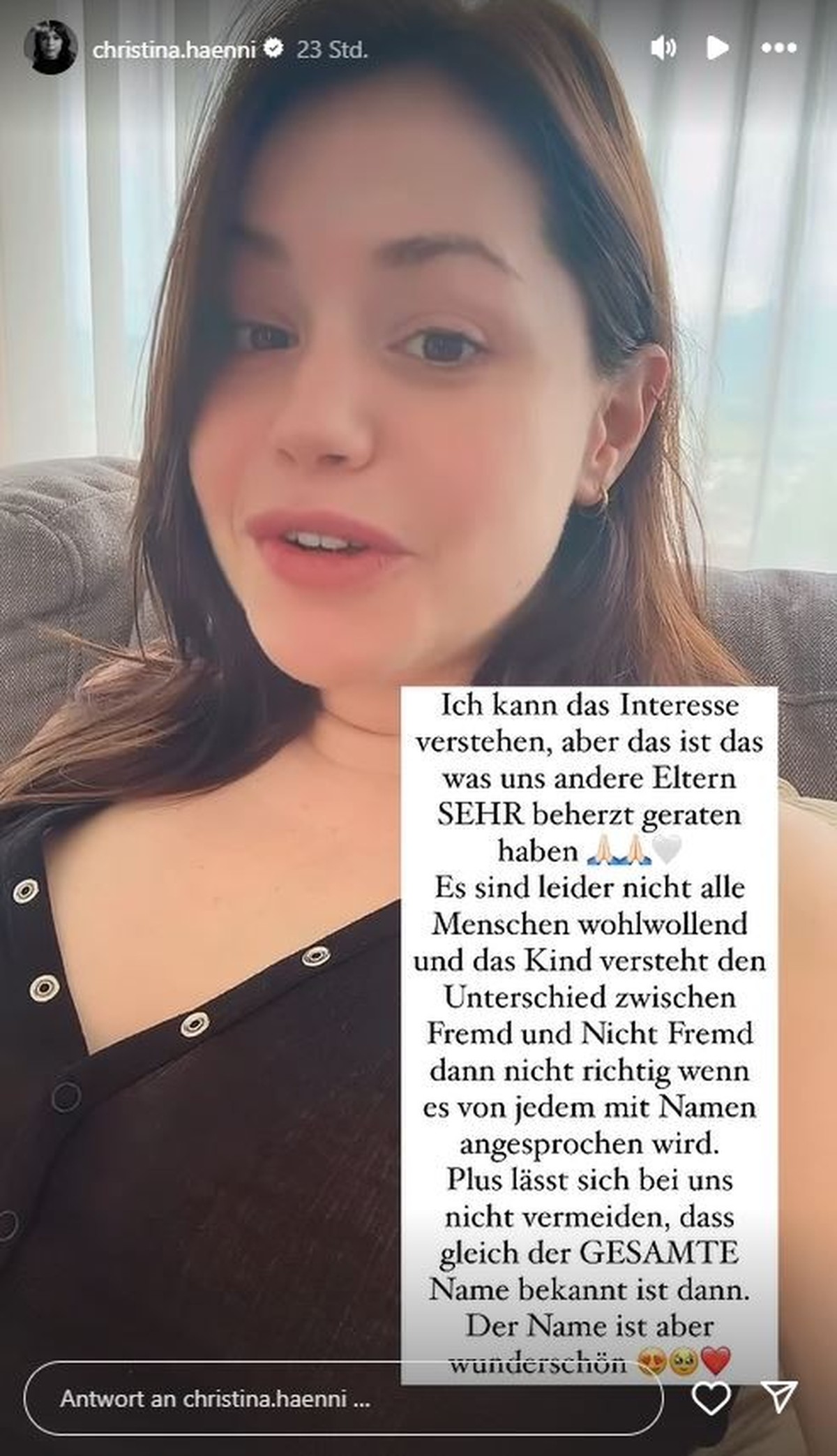Christina erklärt, warum sie den Namen ihrer Tochter nicht nennen.