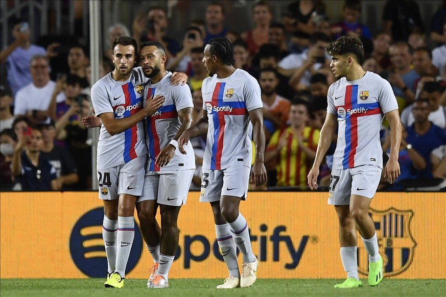 FC Barcelona, Barca v Manchester City - Friendly Match Memphis Depay centre-forward of Barcelona and Netherlands celebrates after scoring his sides first goal during the friendly match between FC Barc ...