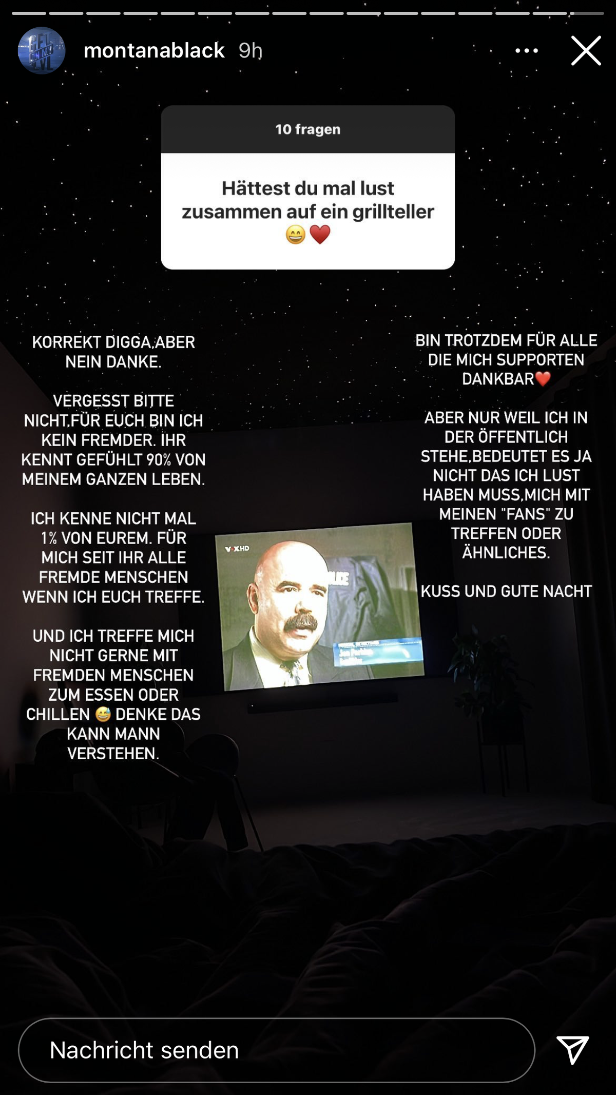 MontanaBlack erklärte, warum er sich nicht mit Fans zum Essen verabreden will.