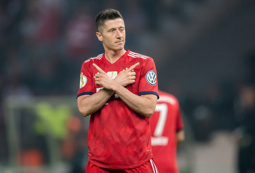 19. Mai 2018: Berlin, Olympiastadion: Fussball DFB-Pokalfinale: FC Bayern Muenchen - Eintracht Frankfurt: Muenchens Robert Lewandowski - Torjubel. *** 19 May 2018 Berlin Olympic Stadium Football DFB C ...