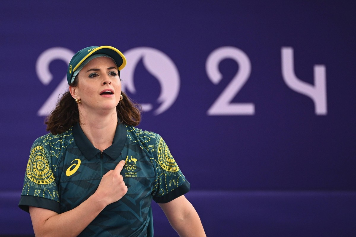 OLY24 BREAKING, Australian breaker Rachael Gunn, also known as Raygun, during the B-Girls Round Robin breaking competition at La Concorde Urban Park in Paris, as part of the 2024 Paris Olympic Games, ...