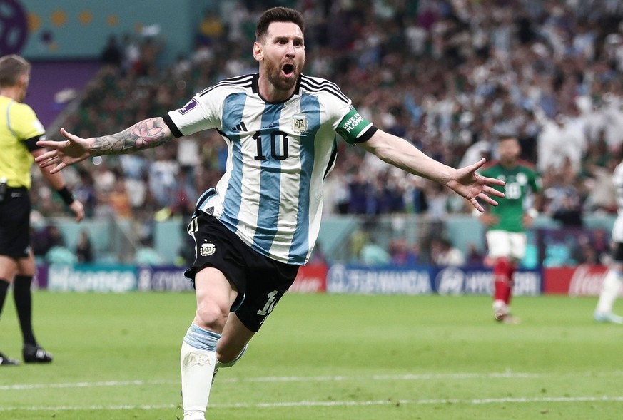 Mandatory Credit: Photo by Michael Zemanek/Shutterstock 13634795bp Lionel Messi of Argentina celebrates after scoring a goal 1-0 Argentina v Mexico, FIFA World Cup, WM, Weltmeisterschaft, Fussball 202 ...