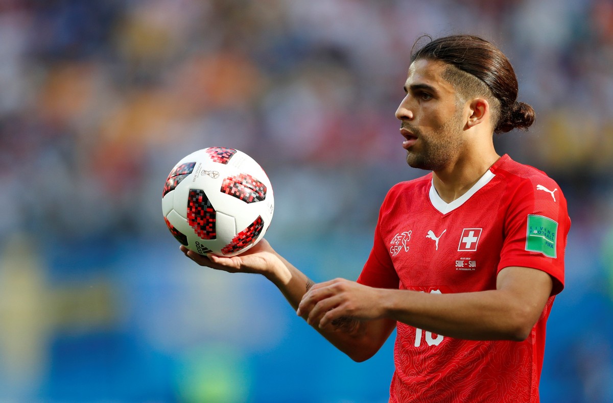 Soccer Football - World Cup - Round of 16 - Sweden vs Switzerland - Saint Petersburg Stadium, Saint Petersburg, Russia - July 3, 2018 Switzerland&#039;s Ricardo Rodriguez prepares to take a throw in R ...