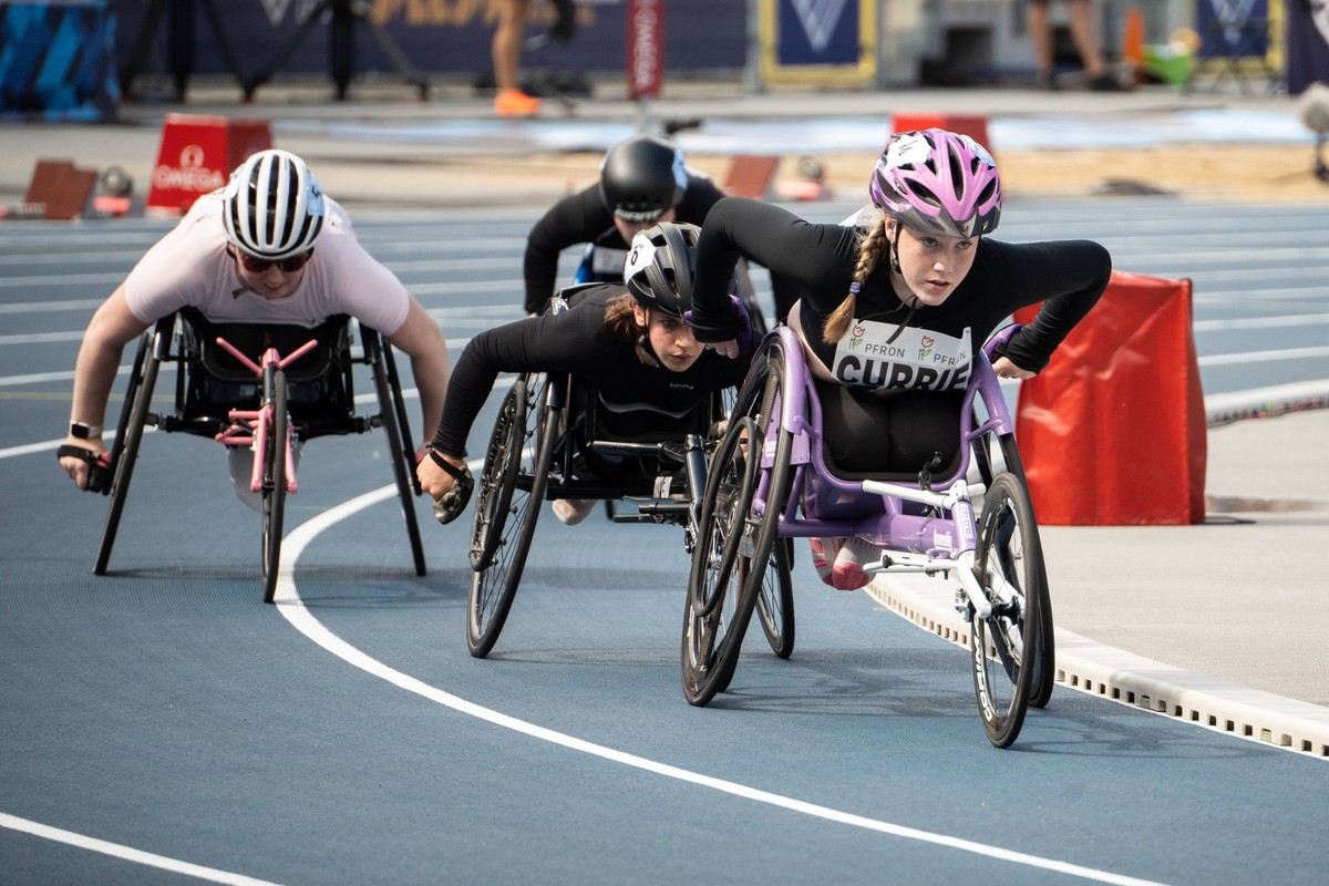 Diamond League Silesia. 2024 Kamila Skolimowska Memorial. Niamh Currie of Great Britain competes in Women s Wheelchair 800 meters during the Diamond League Silesia, Kamila Skolimowska Memorial in Chor ...