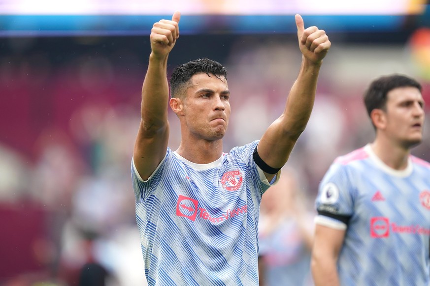 West Ham United v Manchester United - Premier League - London Stadium. Manchester United&#039;s Cristiano Ronaldo applauds the fans after the final whistle during the Premier League match at the Londo ...