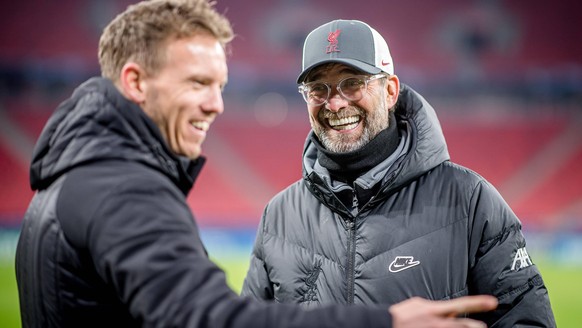 Julian Nagelsmann (l.) und Jürgen Klopp sind zwei der vier deutschen Trainer im Champions-League-Achtelfinale.