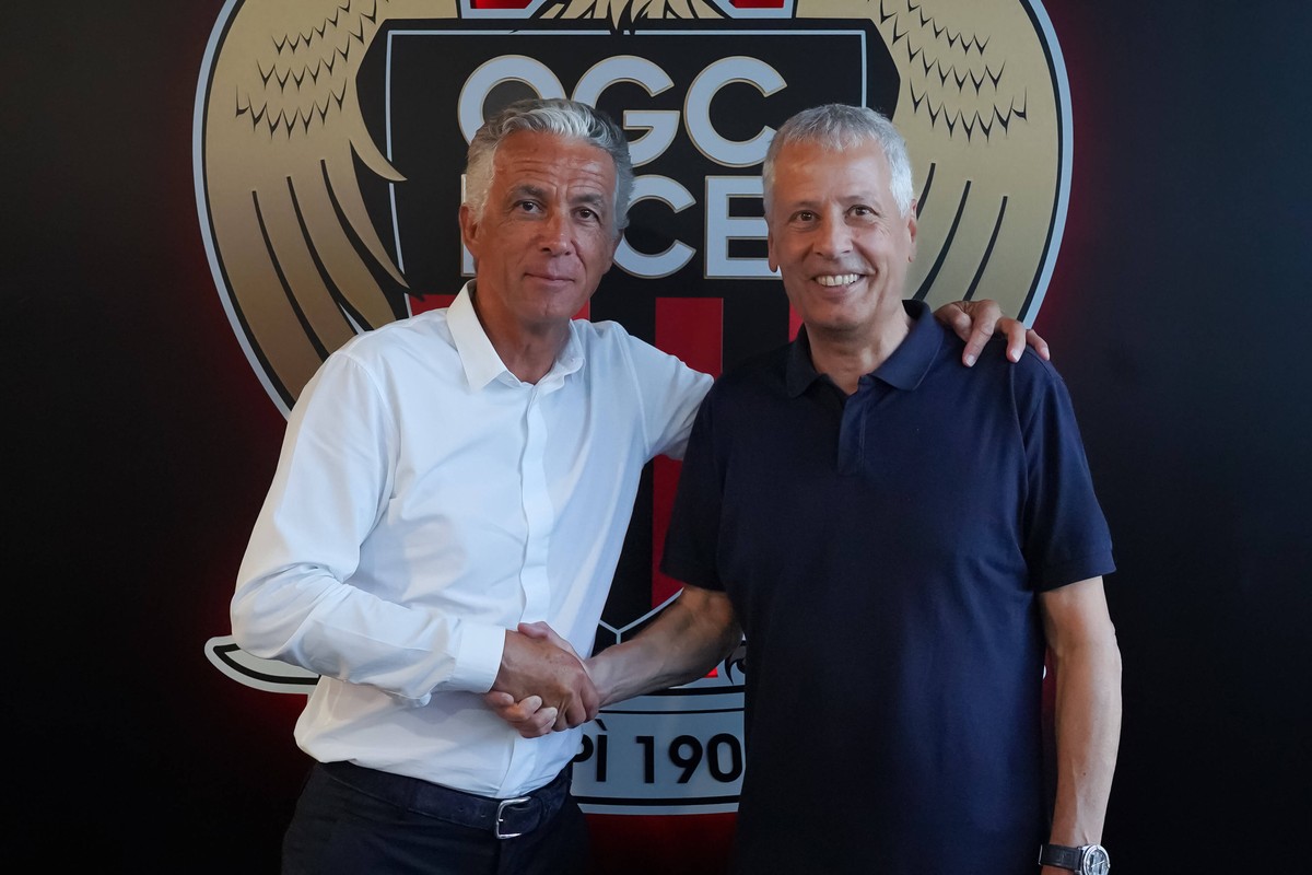 Jean Pierre Rivere president de l OGC Nice - Lucien Favre entraineur de lOGC Nice FOOTBALL : Lucien Favre nouvel entraineur de lOGC Nice - Conf rence de presse - Nice - 27/06/2022 NorbertScanella/Pano ...