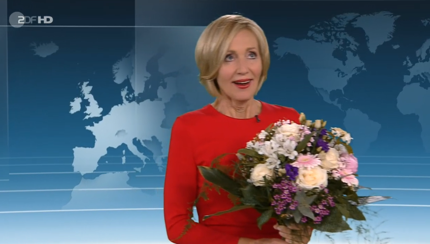 Gerührt nahm Petra Gerster den Blumenstrauß am Ende ihrer letzten "Heute"-Ausgabe entgegen.