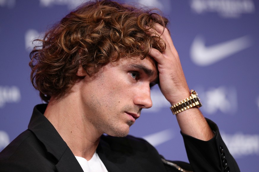 Soccer Football - FC Barcelona presentation for new signing Antoine Griezmann - Camp Nou, Barcelona, Spain - July 14, 2019 Barcelona&#039;s Antoine Griezmann during the press conference REUTERS/Albert ...