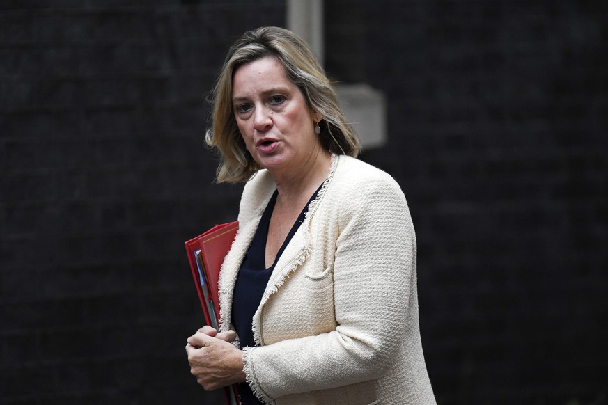 Britain&#039;s Work and Pensions Secretary Amber Rudd arrives at Downing Street in London, Wednesday, Sept. 4, 2019. With Britain&#039;s prime minister weakened by a major defeat in Parliament, defian ...