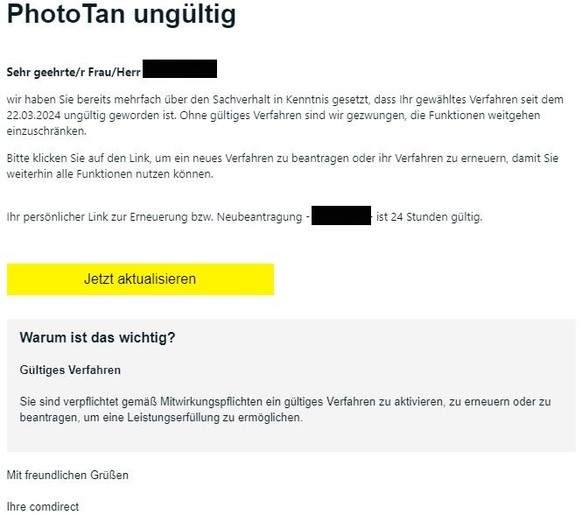 Die Verbraucherzentrale hat einen Screenshot einer betrügerischen E-Mail veröffentlicht.