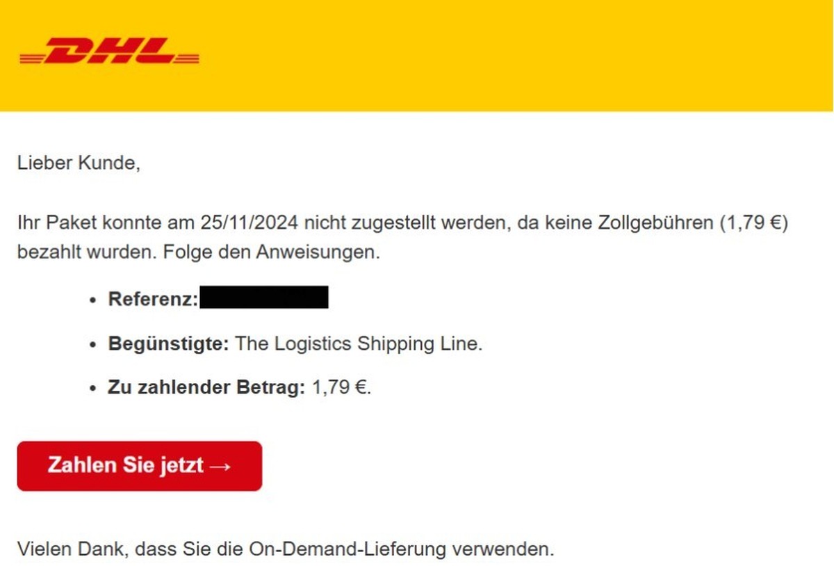 So sieht besagte Phsihing-Mail aus.