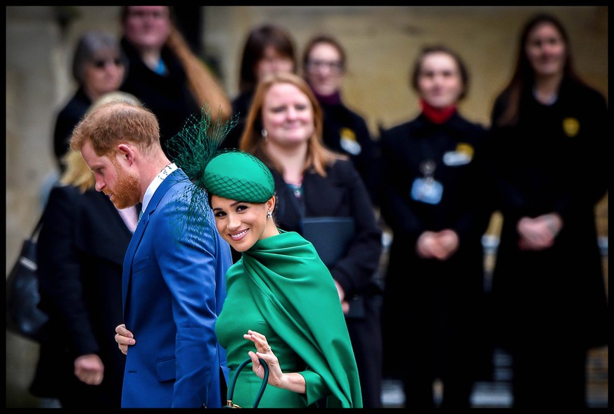 2020. London, England. Commonwealth Day. Prince Harry and Meghan Markle, the Duke and Duchess of Sussex besuchen Commonwealth Day Gottesdienst in der Westminster Abbey in London. Der letzte Auftritt i ...