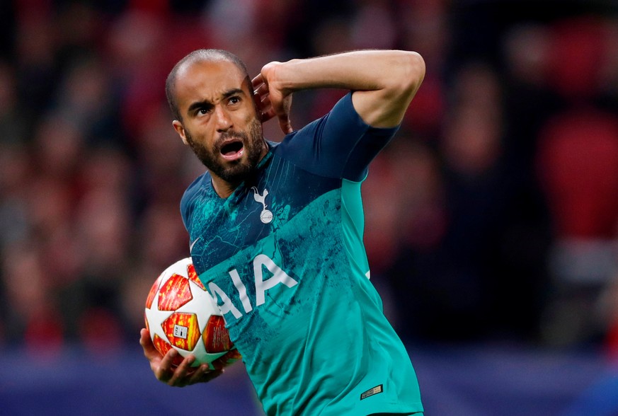 Soccer Football - Champions League Semi Final Second Leg - Ajax Amsterdam v Tottenham Hotspur - Johan Cruijff Arena, Amsterdam, Netherlands - May 8, 2019 Tottenham&#039;s Lucas Moura celebrates scorin ...