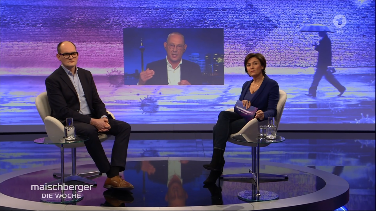 Grünen-Gesundheitspolitiker Janosch Dahmen und Lungenarzt Thomas Voshaar (Mitte) sind bei Maischberger komplett gegensätzlicher Meinung.