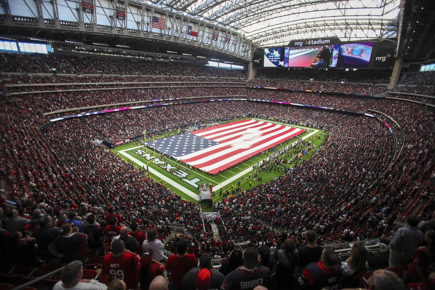January 5, 2019: A general view of NRG Stadium during the national anthem before the start of the game between the Houston Texans and the Indianapolis Colts during the AFC Wildcard game at NRG Stadium ...