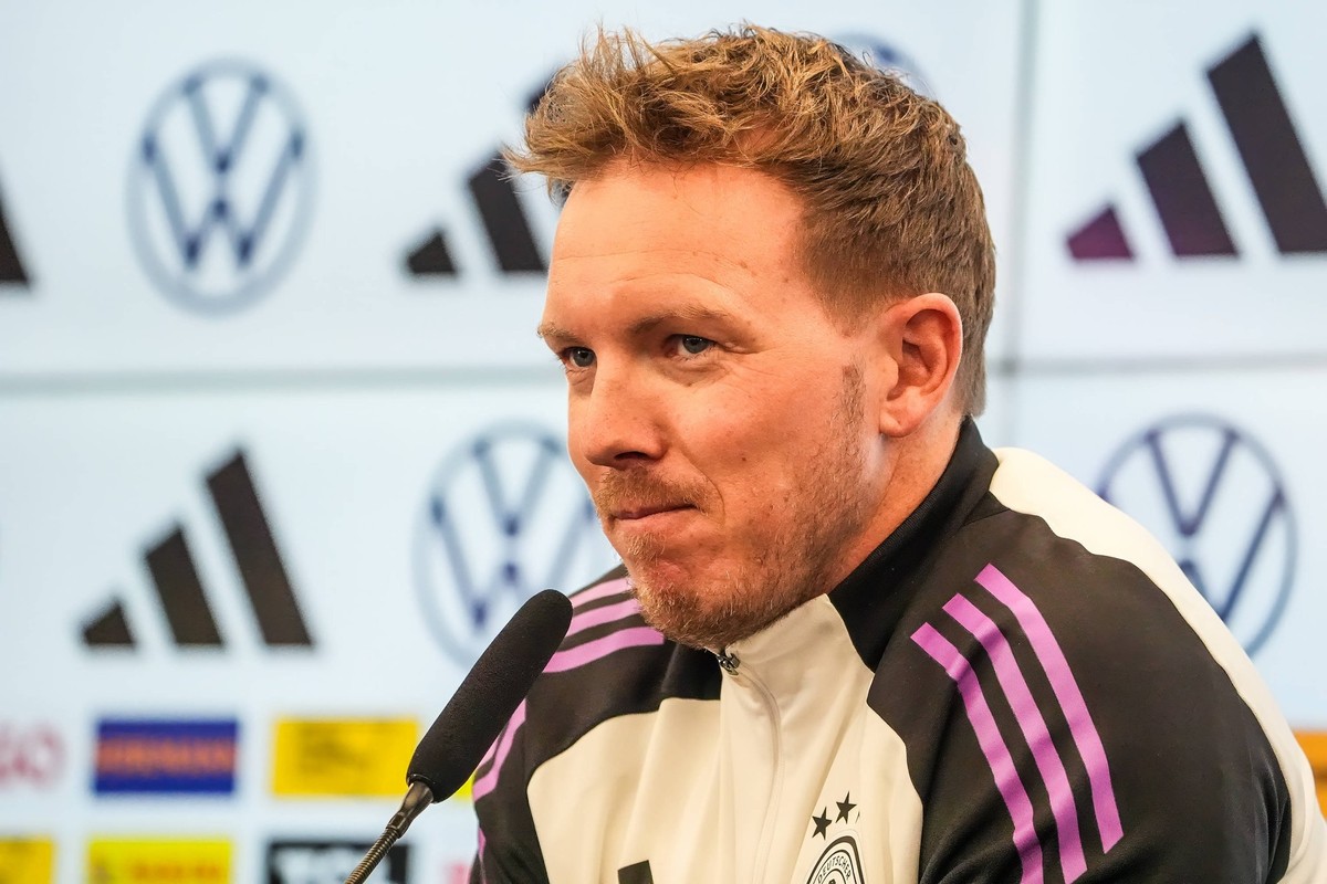 Bundestrainer Julian Nagelsmann Deutschland Germany - Frankfurt 11.11.2024: Pressekonferenz der Deutschen Nationalmannschaft *** National coach Julian Nagelsmann Germany Germany Frankfurt 11 11 2024 P ...