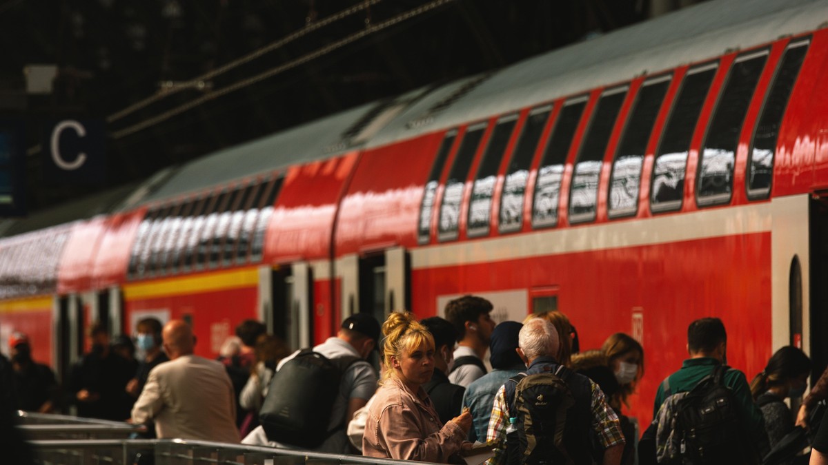 a regional Deutsche Bahn is seen parked at cologne Central station in Cologne, Germany on May 23, 2022 as 9 Euro summer ticket for pulic translportation is available for purchase as Germany tried to e ...