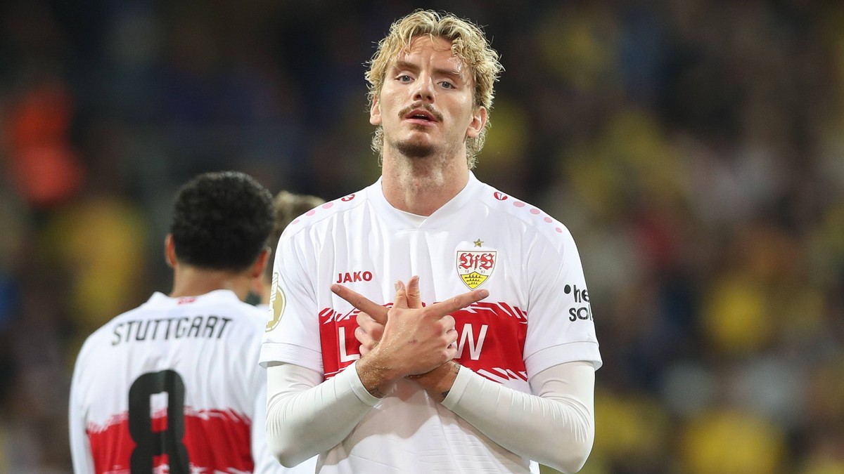 26.08.2025, xtgx, Fussball DFB Pokal 1. Runde, Eintracht Braunschweig - VfB Stuttgart emspor, v.l. Nick Woltemade Stuttgart, 11 Jubel, Torjubel, jubelt ueber das Tor, celebrate the goal, celebration D ...