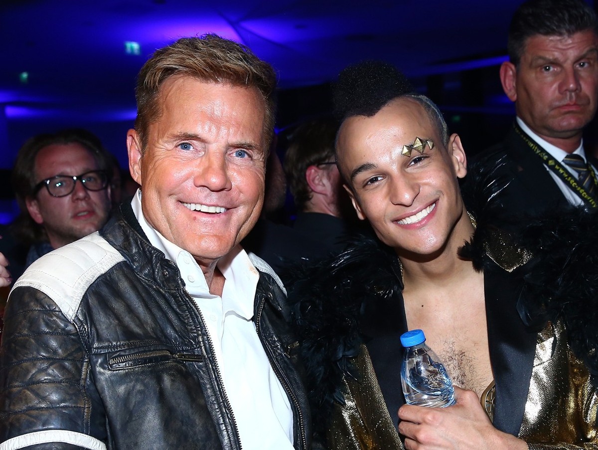 DUESSELDORF, GERMANY - MAY 07: Dieter Bohlen and Prince Damien during the finals of the television show 'Deutschland sucht den Superstar' on May 7, 2016 in Duesseldorf, Germany. (Photo by Ma ...
