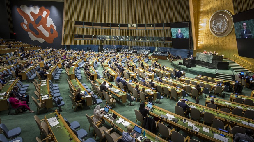 Bundesaussenminister Heiko Maas, SPD, haelt seine Rede vor den Vereinten Nationen in New York, 28.09.2018. Heiko Maas nimmt an der 73. Generalversammlung der Vereinten Nationen (United Nations) teil.  ...