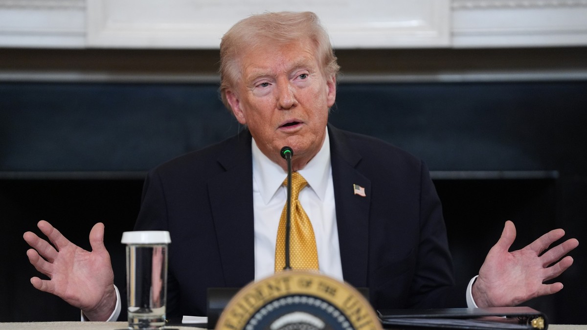 FILE - President Donald Trump answers questions from reporters during a roundtable on criminal cartels in the State Dining Room of the White House, Oct. 23, 2025, in Washington. (AP Photo/Evan Vucci,  ...