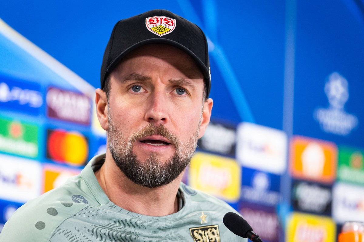 SLOVAN BRATISLAVA - STUTTGART press conference, PK, Pressekonferenz Head coach of Stuttgart Sebastian Hoeness speaks during the press conference ahead of UEFA Champions League, league stage match betw ...
