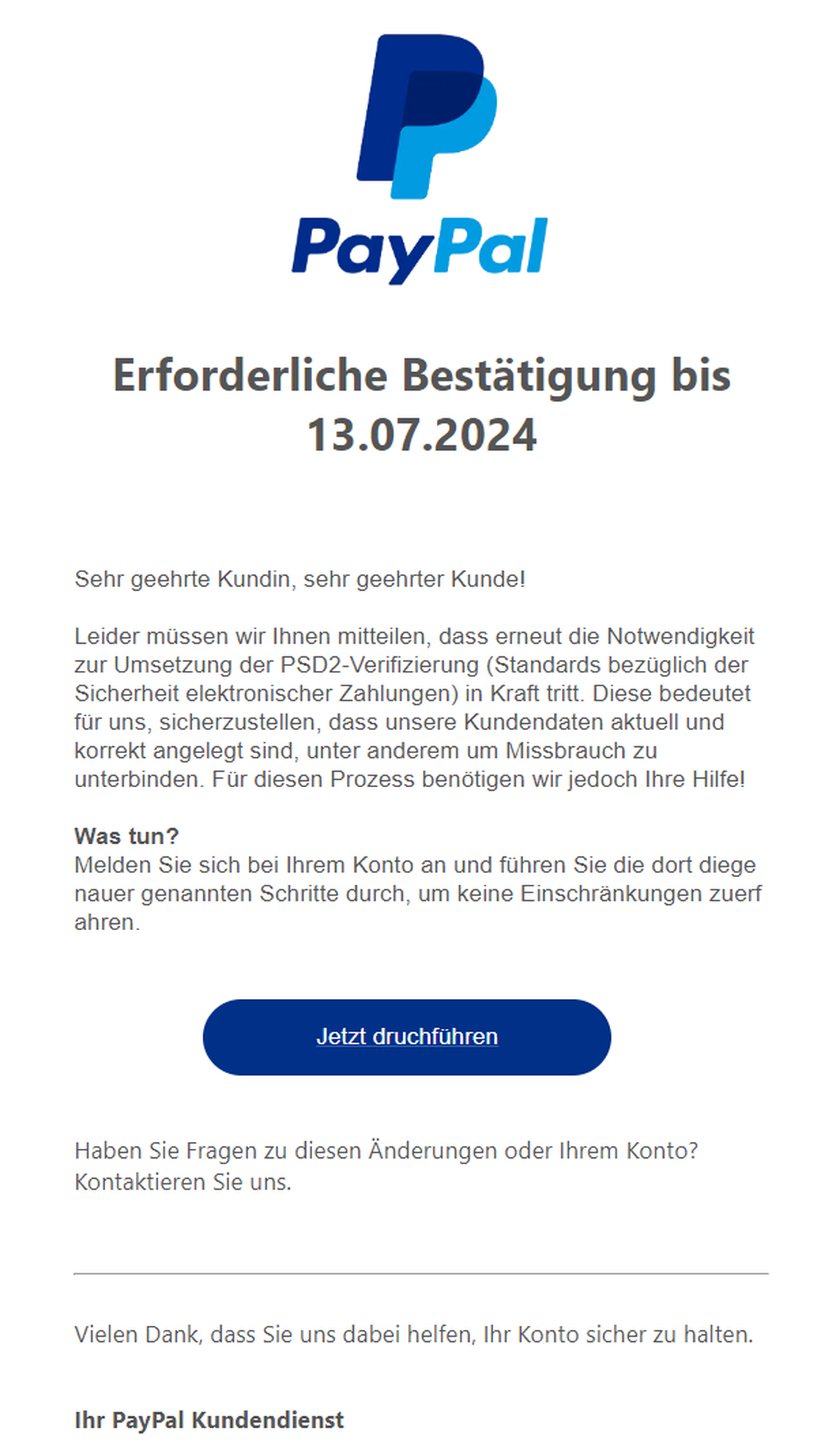Diese Mail zur Authentifizierung müssen Paypal-User:innen als Phishing erkennen.