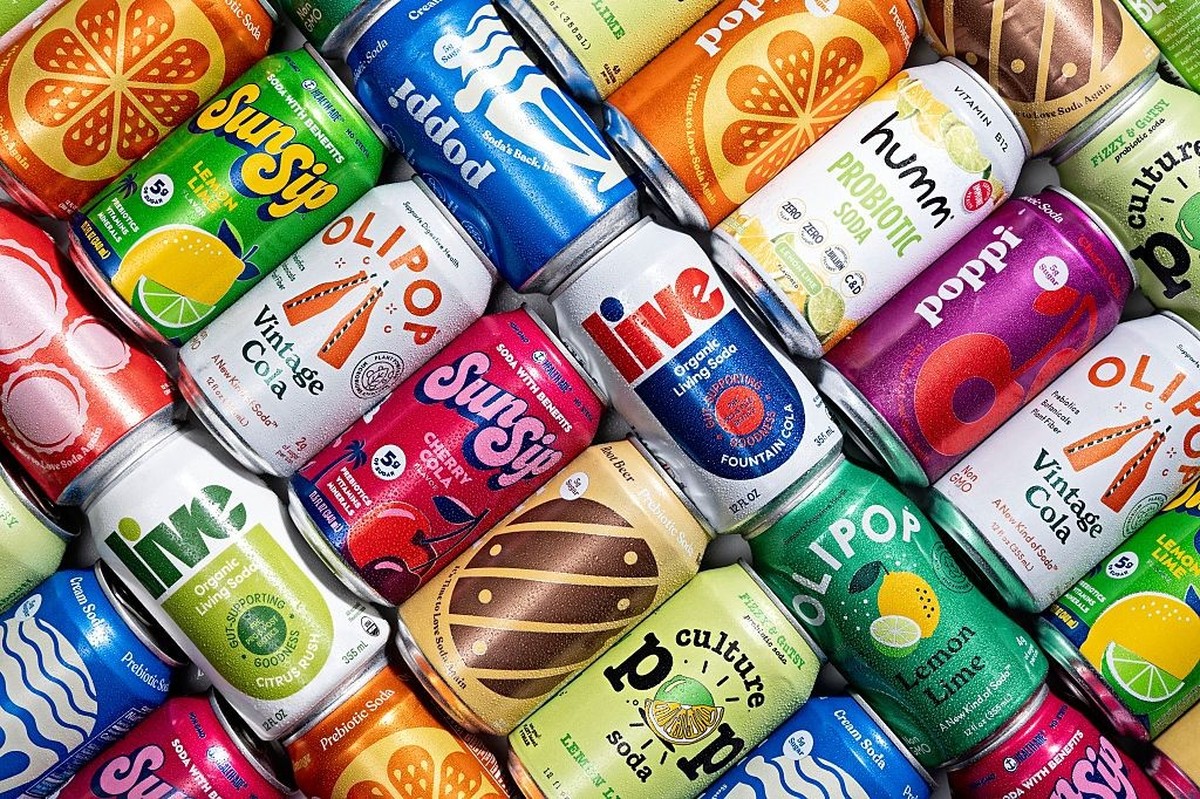 WASHINGTON, DC - MAY 27: Various Prebiotic Colas for taste test for feature in Food photographed in Washington, DC on May 27, 2025. They include: 1. Olipop (Vintage Cola) 2. Poppi (Classic Cola) 3. Su ...