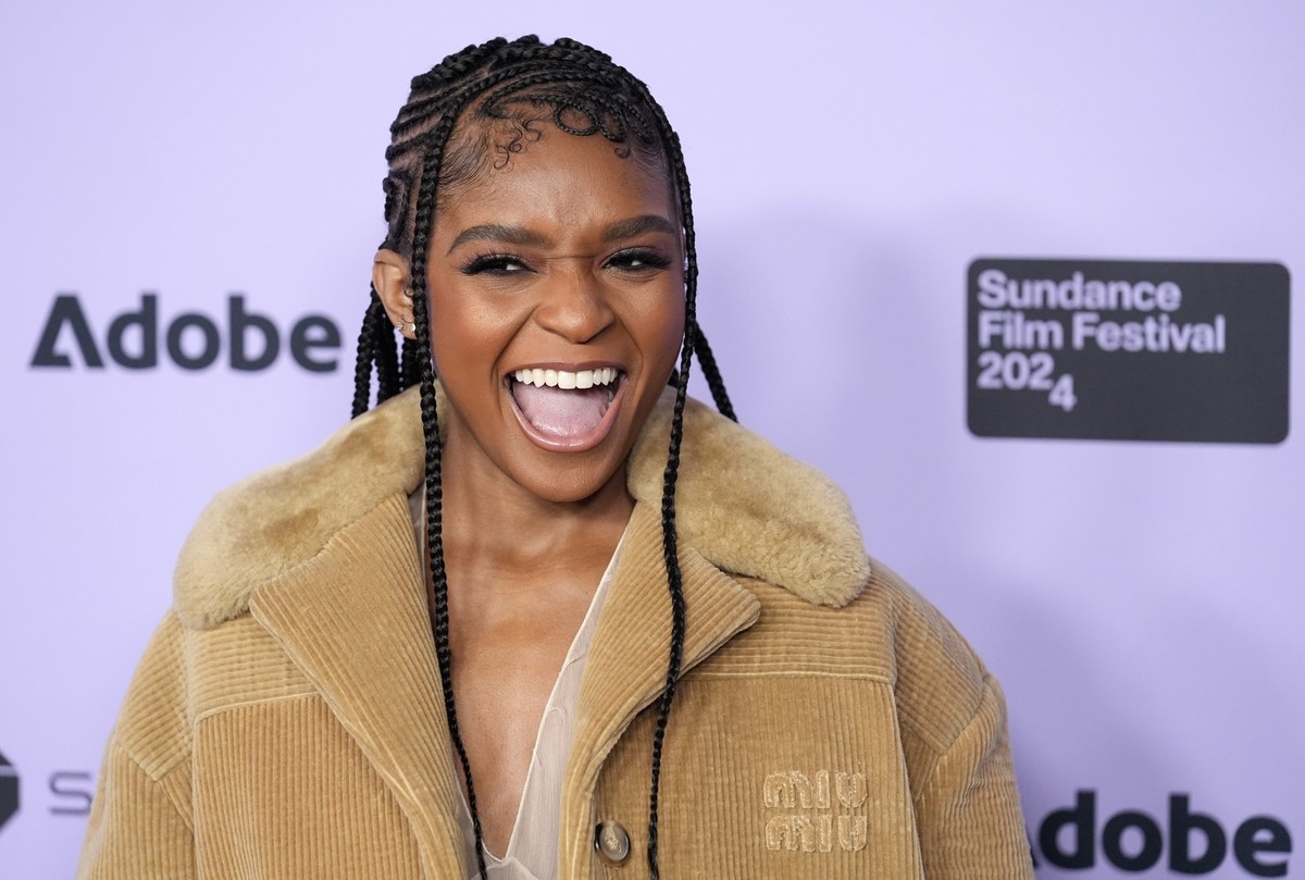 18.01.2024, USA, Park City: Dominique Thorne, ein Mitglied der Besetzung von "Freaky Tales", kommt zur Premiere des Films "Freaky Tales" im Eccles Theatre während des Sundance Film ...