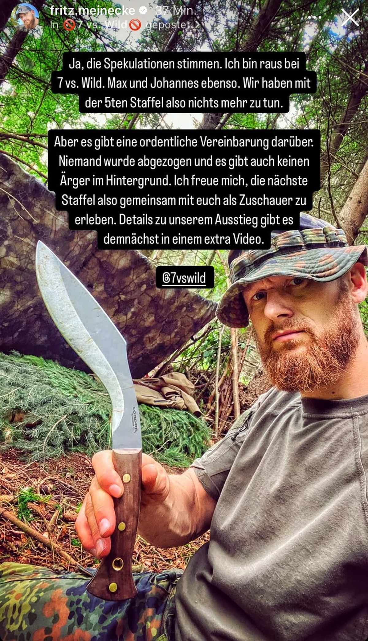 Fritz Meinecke steigt bei "7 vs. Wild" aus.