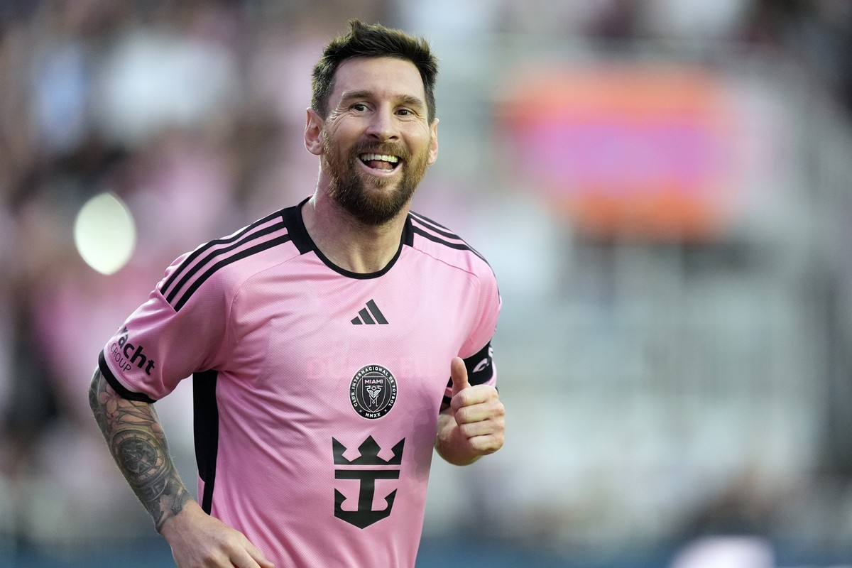 FILE - Inter Miami forward Lionel Messi runs after scoring against Orlando City during the second half of an MLS soccer match Saturday, March 2, 2024, in Fort Lauderdale, Fla. (AP Photo/Rebecca Blackw ...