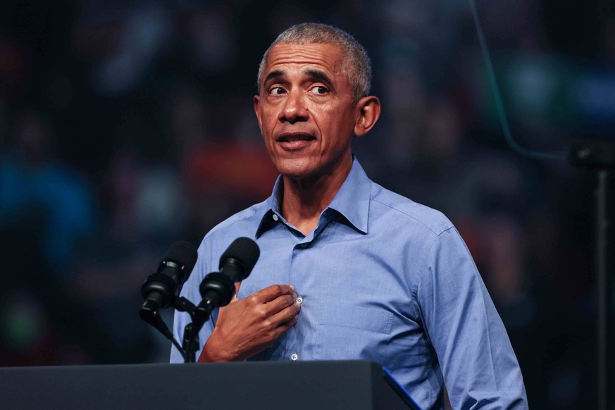 Former President Barack Obama delivers remarks during a rally for the Democratic National Committee, gubernatorial candidate Josh Shapiro, and senatorial candidate John Fetterman Saturday, November 5, ...