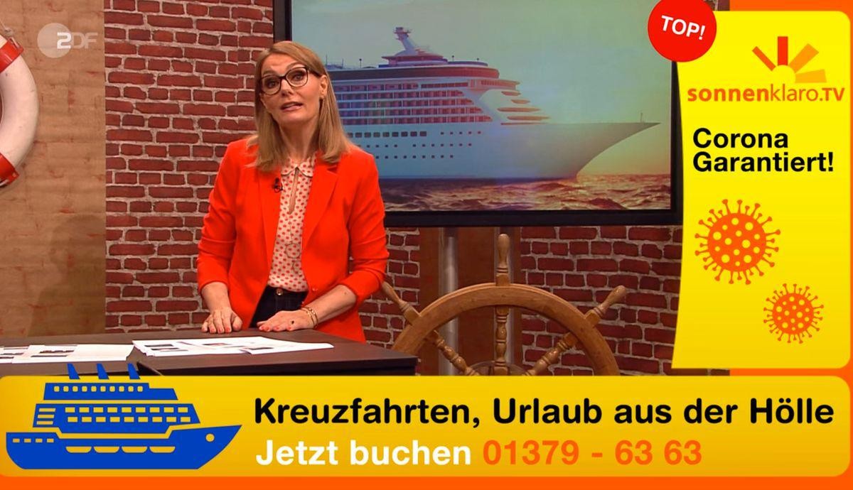 Tina Hausten (Martina Hill) warb für Kreuzfahrten auch in Corona-Zeiten. Da werde Freude generiert. Und schließlich: "'Kraft durch Freude' war schon das Motto der Kreuzfahrten der Deutschen in den 30e ...