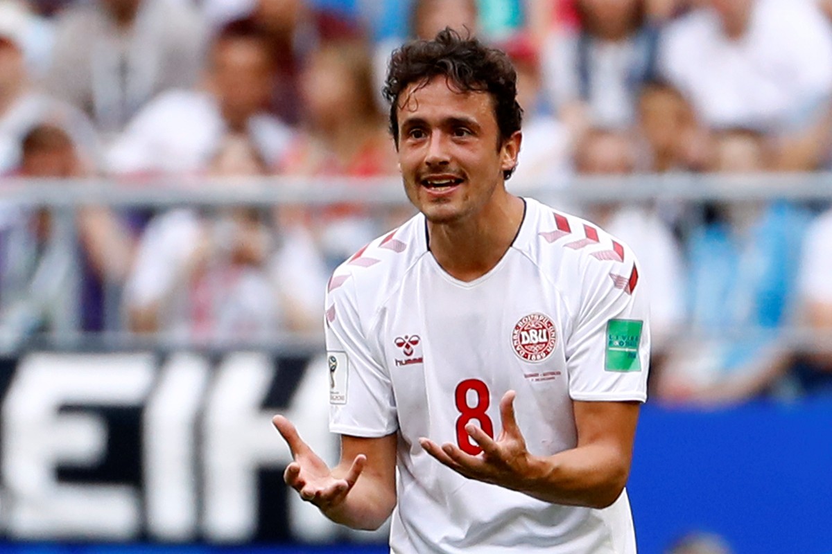 Soccer Football - World Cup - Group C - Denmark vs Australia - Samara Arena, Samara, Russia - June 21, 2018 Denmark&#039;s Thomas Delaney reacts REUTERS/Michael Dalder