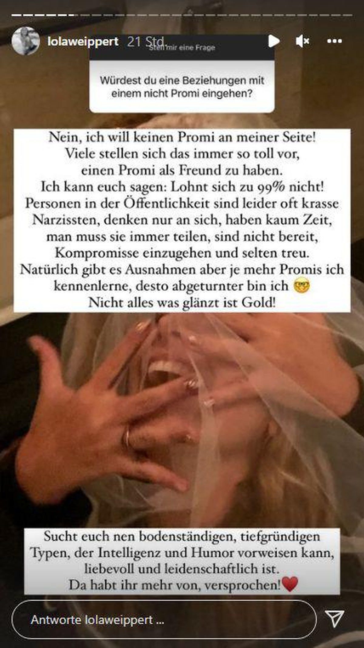 Lola Weippert macht eine klare Ansage zum Thema Dating.