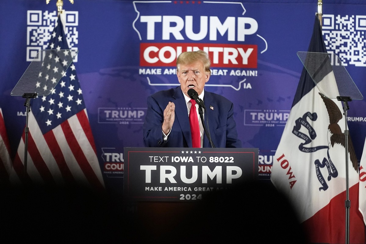 Former President Donald Trump speaks at a campaign rally at Terrace View Event Center in Sioux Center, Iowa, Friday, Jan. 5, 2024. (AP Photo/Andrew Harnik)