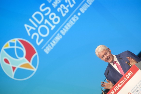 Amsterdam The Netherlands AIDS2018 Conference Amsterdam The Netherlands 27th July 2018 AIDS2018 Amsterdam President Bill Clinton (USA) keynote address. During the beginning of the address Clinton is c ...
