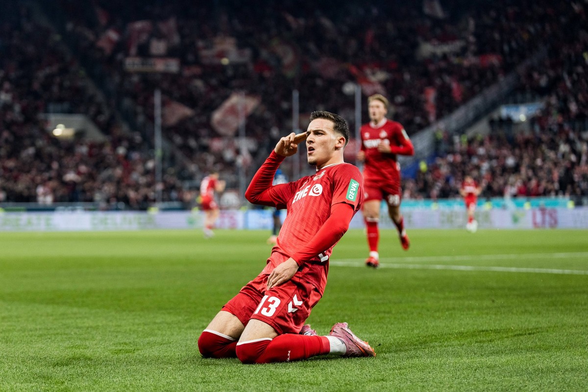1. Fu�ball Bundesliga: TSG 1899 Hoffenheim - 1. FC K�ln 03.10.2025 Jubel zum 0:1 durch Said El Mala 1. FC K�ln, 13, Tor, Torjubel 1. Fu�ball Bundesliga, TSG 1899 Hoffenheim - 1. FC K�ln, Sinsheim, PRE ...