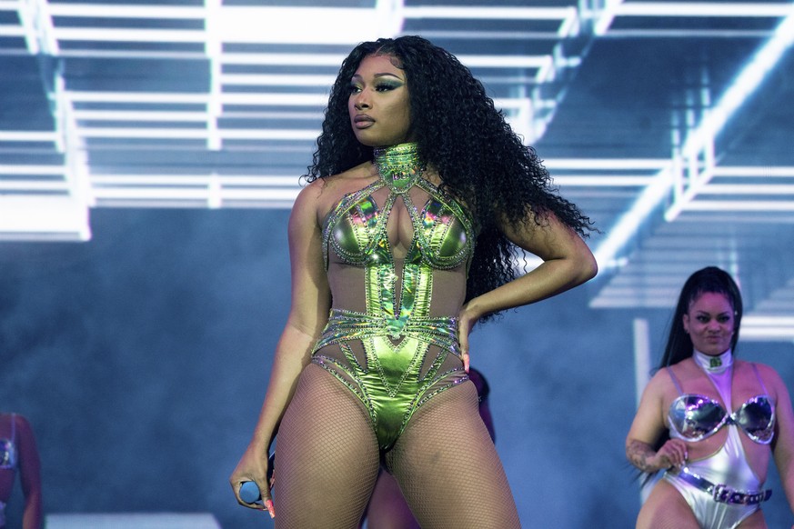 Megan Thee Stallion performs at the Coachella Music &amp; Arts Festival at the Empire Polo Club on Saturday, April 23, 2022, in Indio, Calif. (Photo by Amy Harris/Invision/AP)