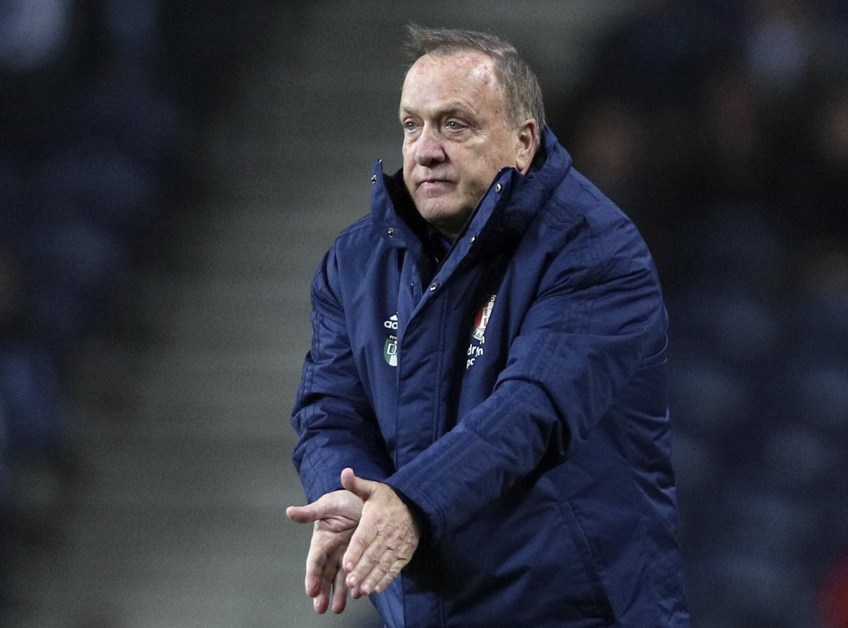 FILE - Feyenoord&#039;s head coach Dick Advocaat gestures during their Europa League group G soccer match against FC Porto at Dragao stadium in Porto, Portugal, Dec. 12, 2019. Dick Advocaat was hired  ...